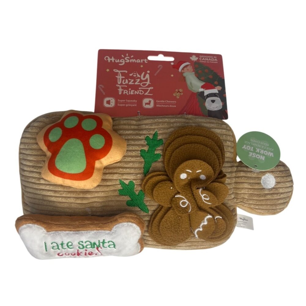 HugSmart Fuzzy Friendz Dog Toy With Squeaker Festive Design Holiday